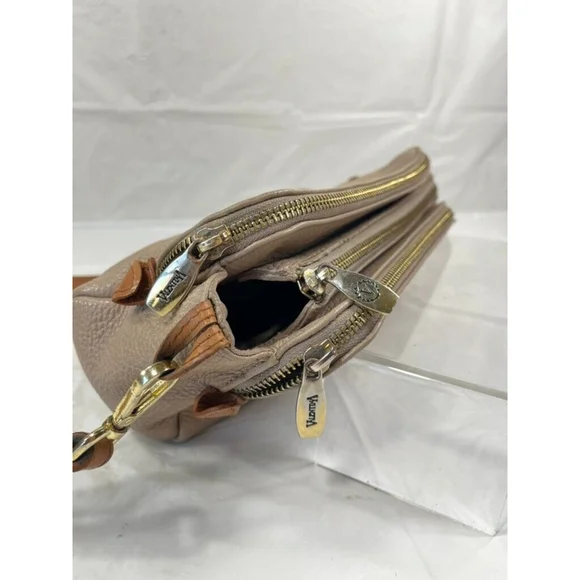 Valentina Beige Pebbled Leather Shoulder Bag Small - Picture 8 of 15